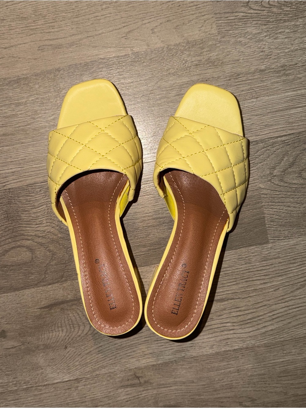 Ellen Tracy Yellow Quilted Slide Mules